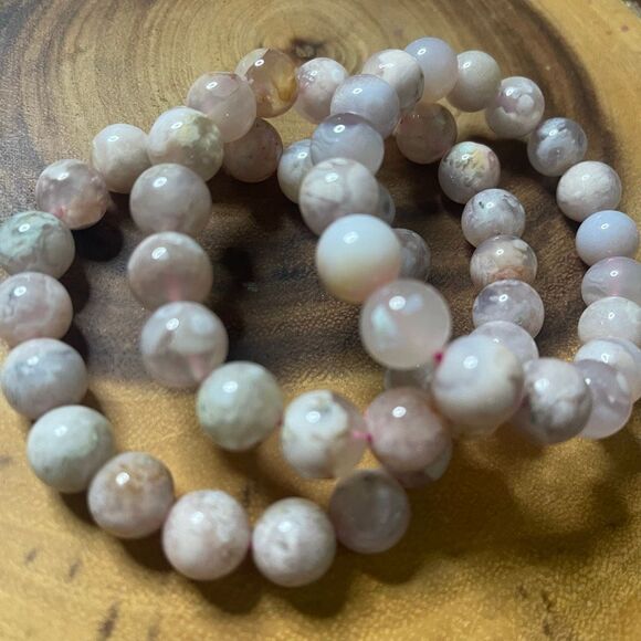 Flower Agate pink beaded stretch bracelet beads 7” 10mm new handmade - Picture 3 of 8